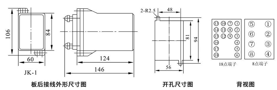 ZJ3-3B板后接線安裝尺寸圖