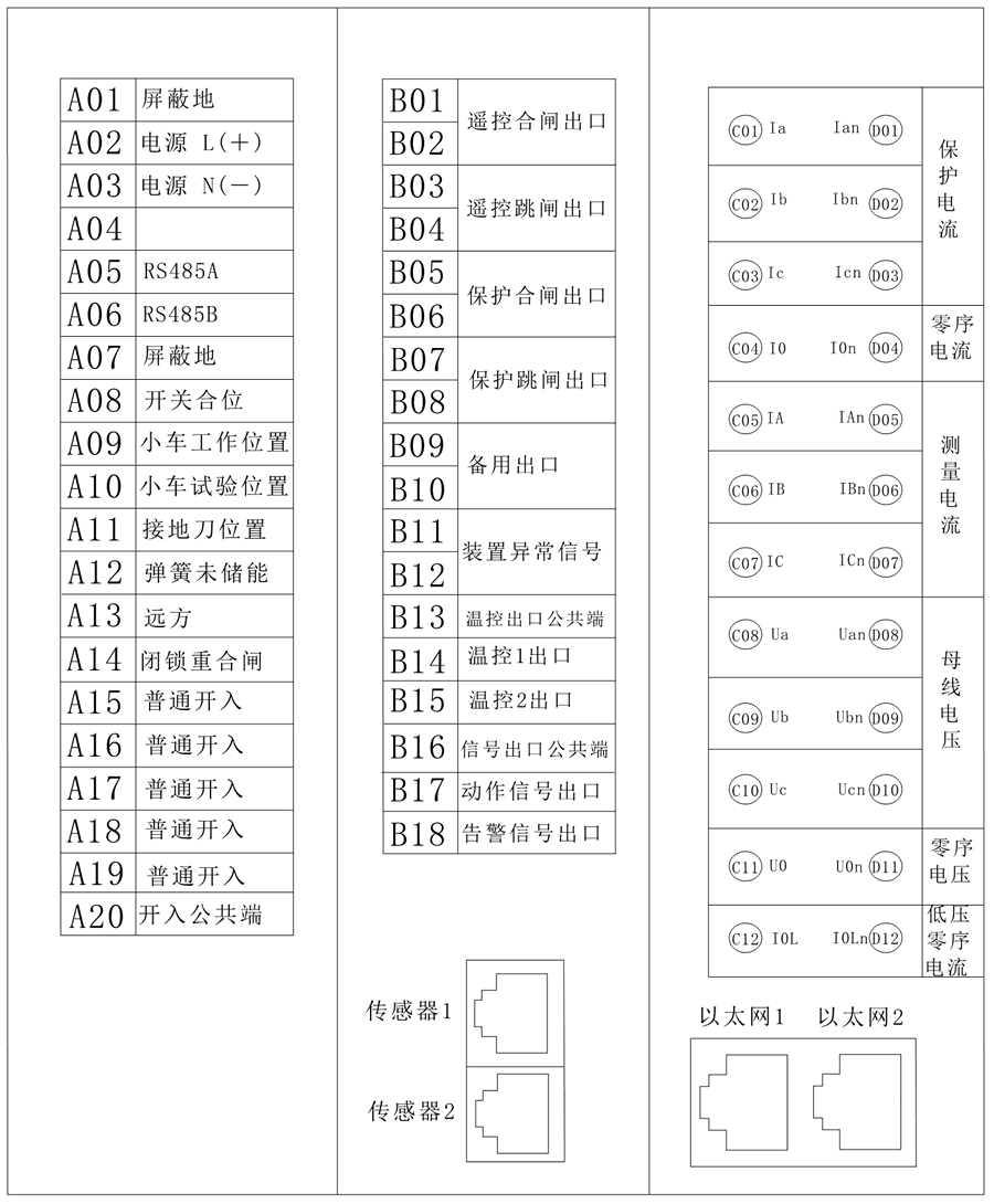 RHS5001微機(jī)保護(hù)測(cè)控裝置端子背部圖說明