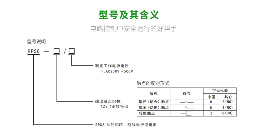 RPS8相序、斷線保護繼電器型號及含義